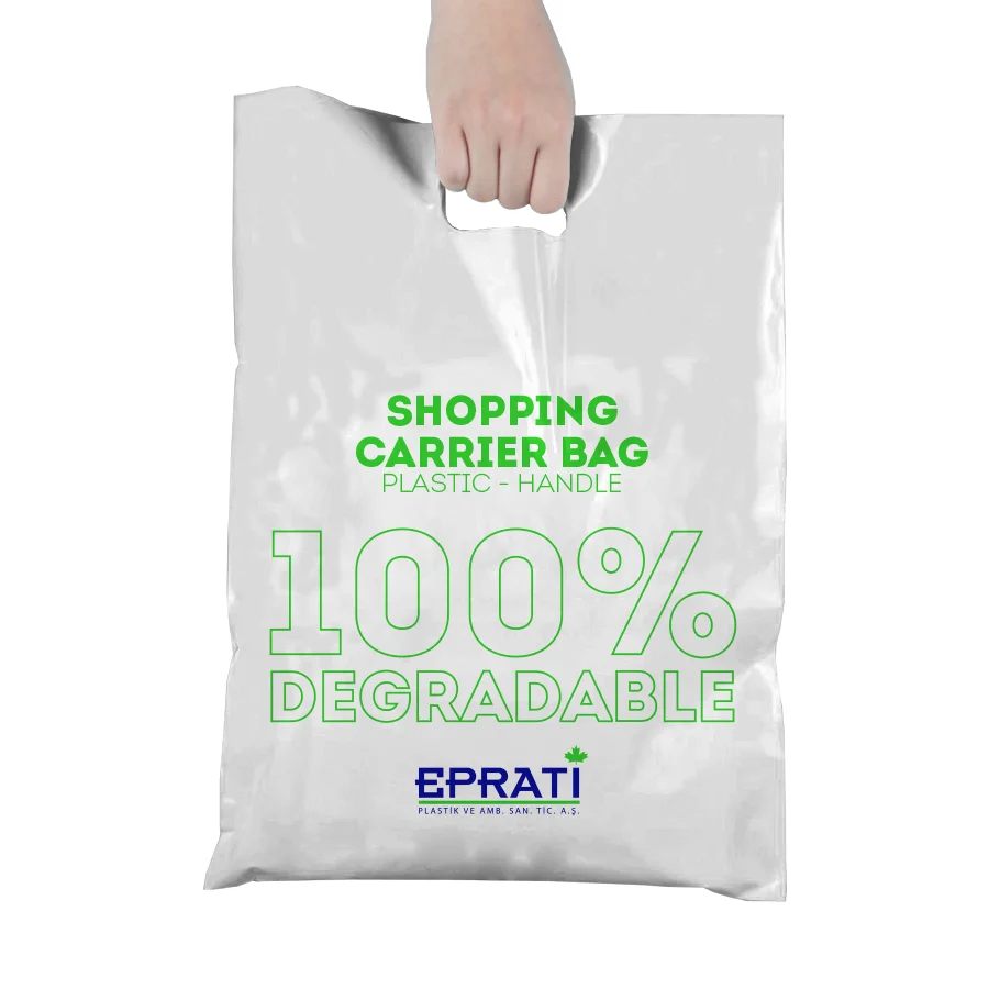 Die Cut Plastic Handle Bag Special Custom Logo Design Color Size Micron Thickness Shopping Handle Bags Biodegradable Reinforced