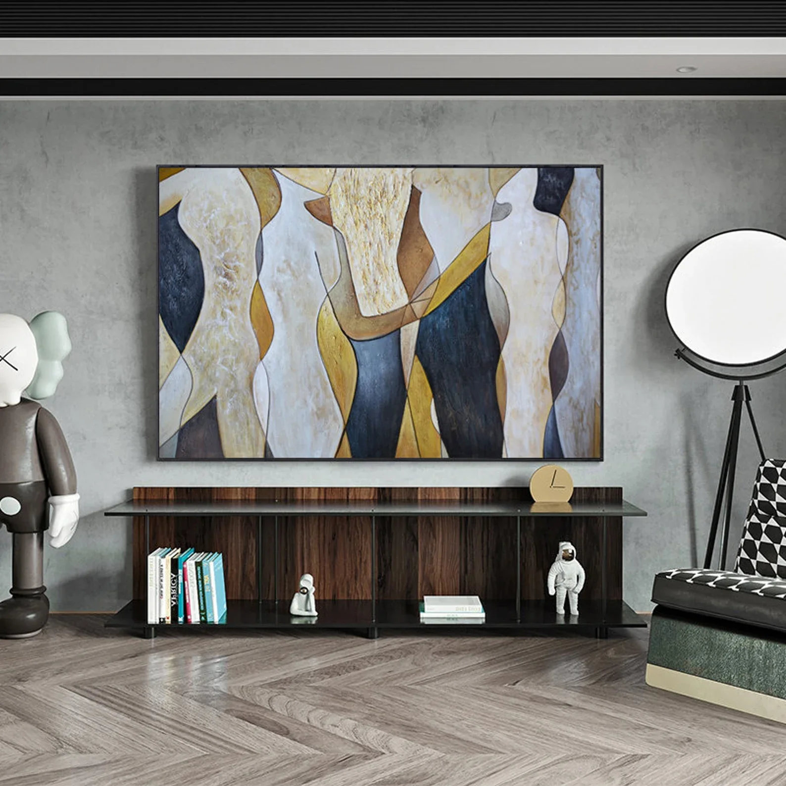 Abstract Canvas Wall Art, Large Geometric Figure Acrylic Painting on Canvas,Modern Minimalist Artwork for Living Room Decor