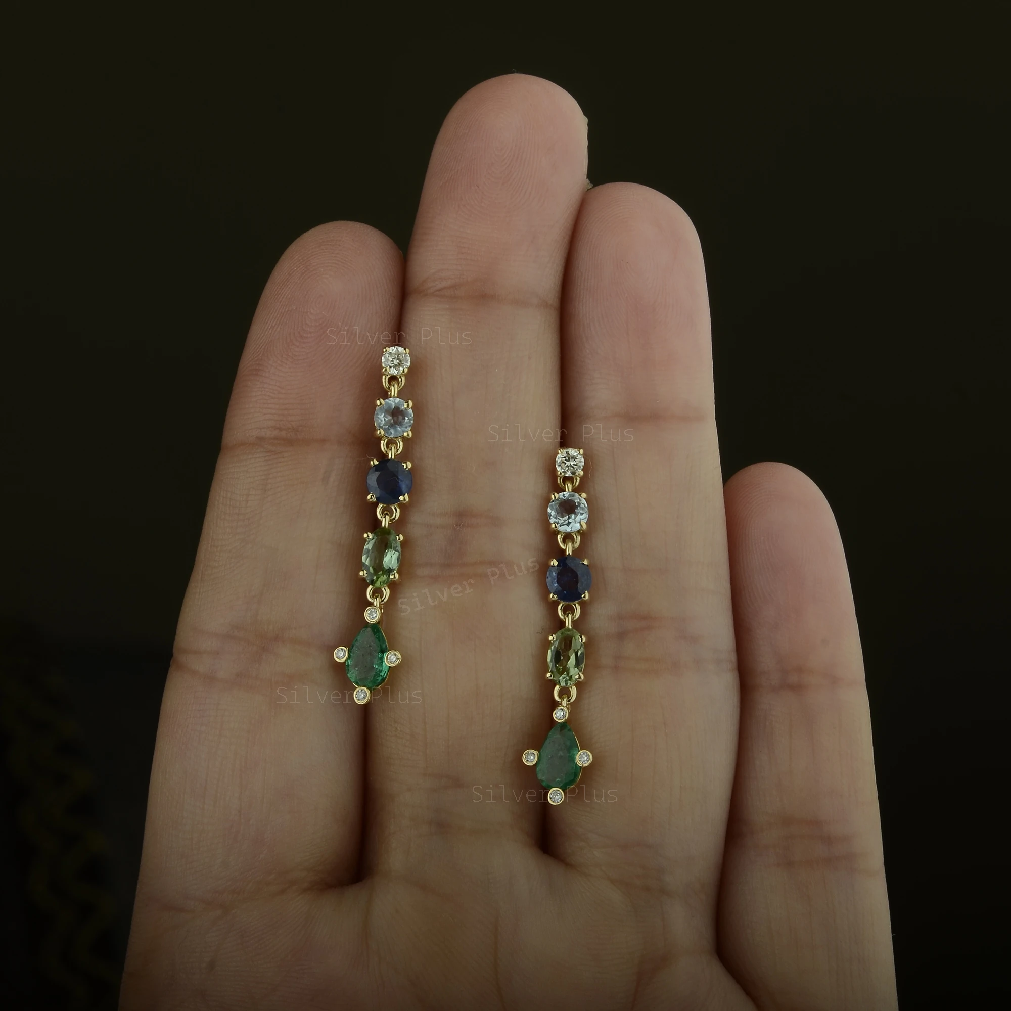 New Style Long Tassel Drop Earrings Solid 18k Gold Multi Layer Natural Stone Diamond Long Drop Earrings For Women