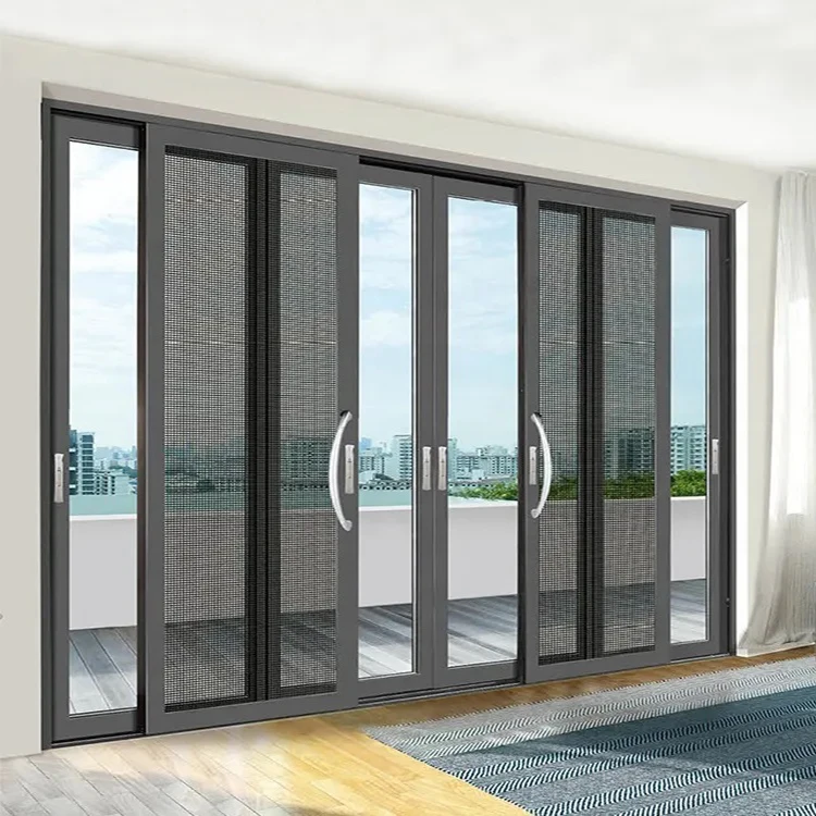 Chinese design house villa exterior hurricane proof metal frame aluminium profile triple glass sliding door