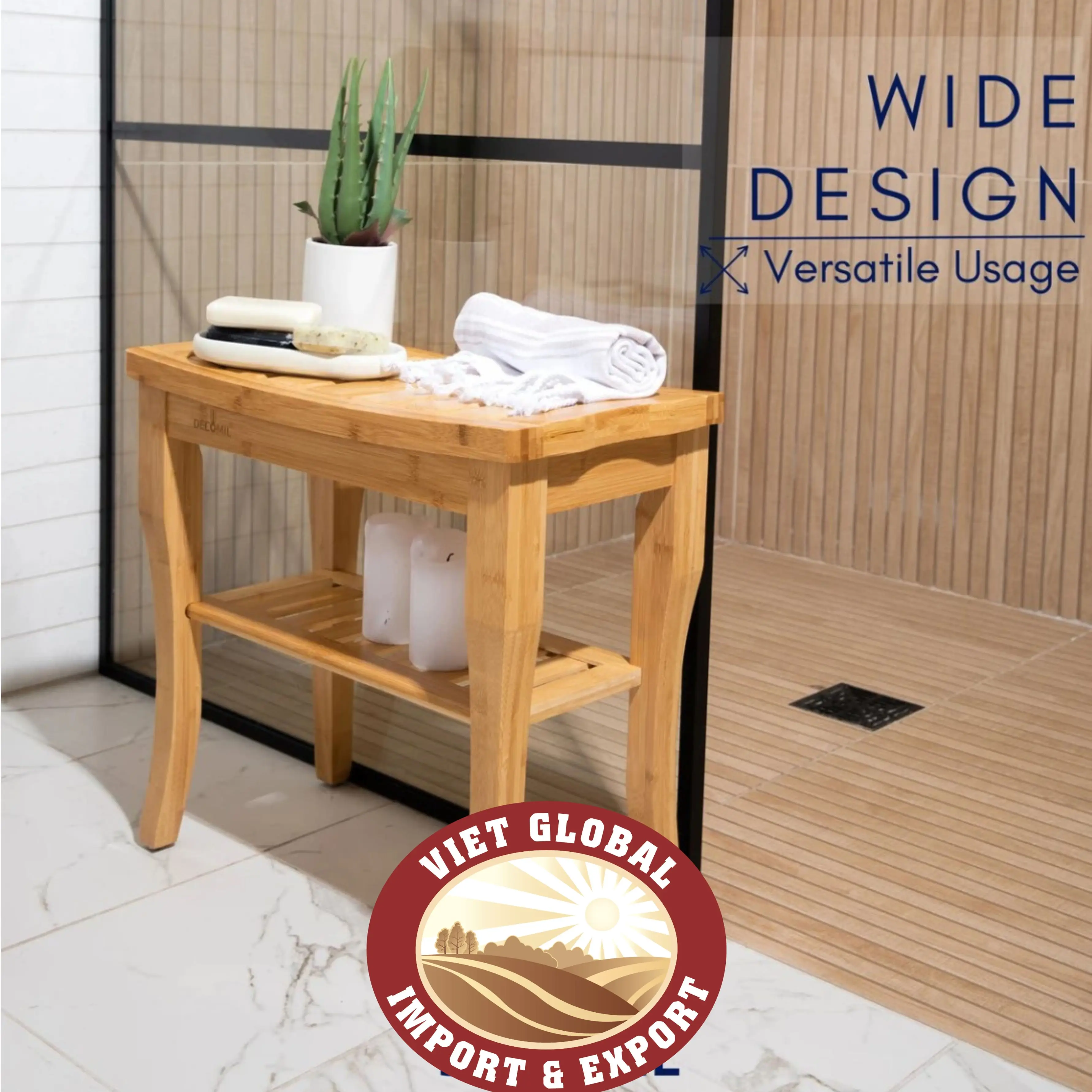 Teak bath room shower bench hand made with high quality water resistance from Viet Nam in Bulk