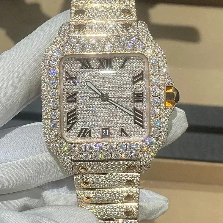 Top Quality Classic Arabic Dial VVS Moissanite Watch Bust Down Iced Out Hiphop Automatic Machine Luxury Watch