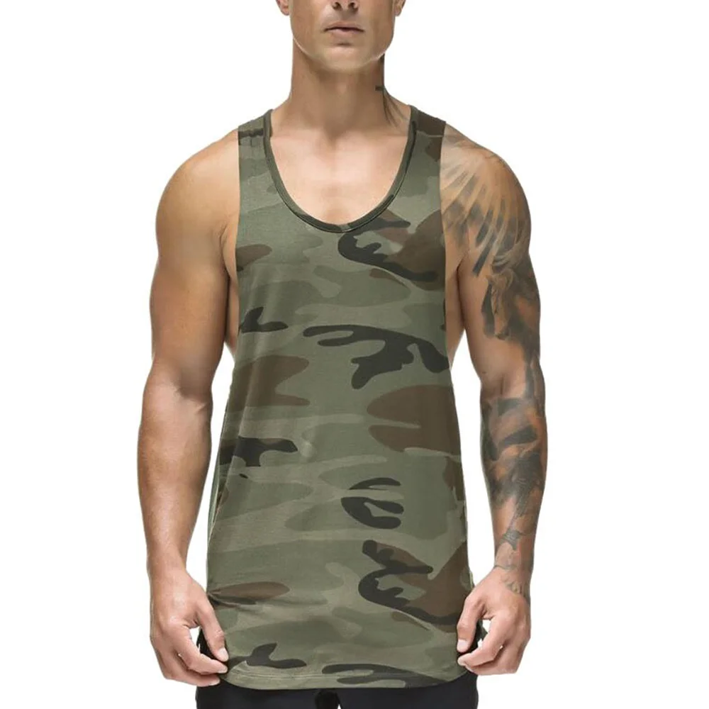 Wholesale 100% Cotton Men Printed Tank Tops High Quality Gym Fitness Tank Tops Breathable Sports Wear Training Tank Tops