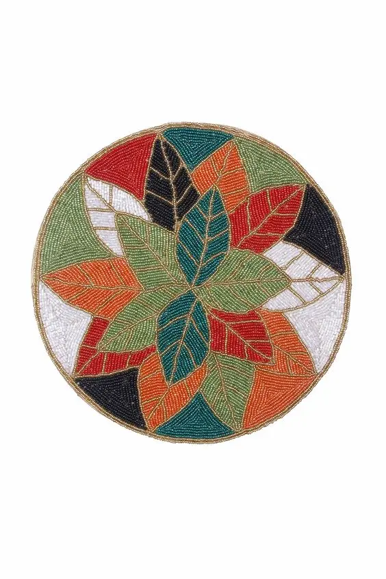 Stylish Handcrafted seed beads embroidery placemat Custom seed beads embroidery placemat Seed beads embroidery table placemat