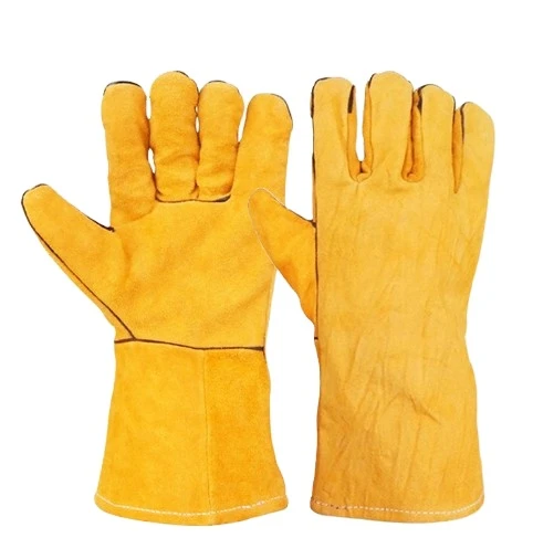Leather Heat-resistant BBQ Grill Gloves Comfortable Oven Mittens Cow Split Leather Working Electric Welding Gloves