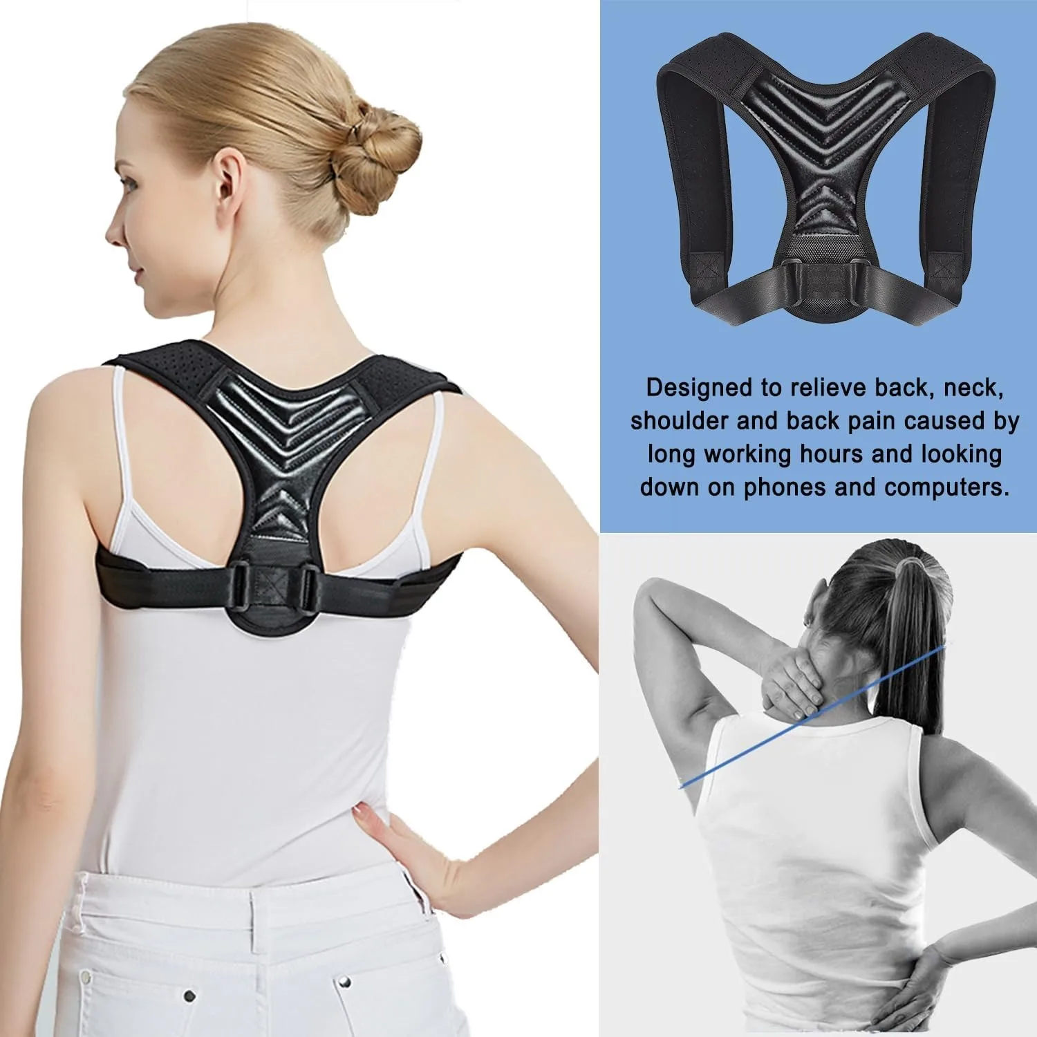 Posture Corrector for Women and Men, Vicorrect Adjustable Upper Back Brace for Clavicle Support