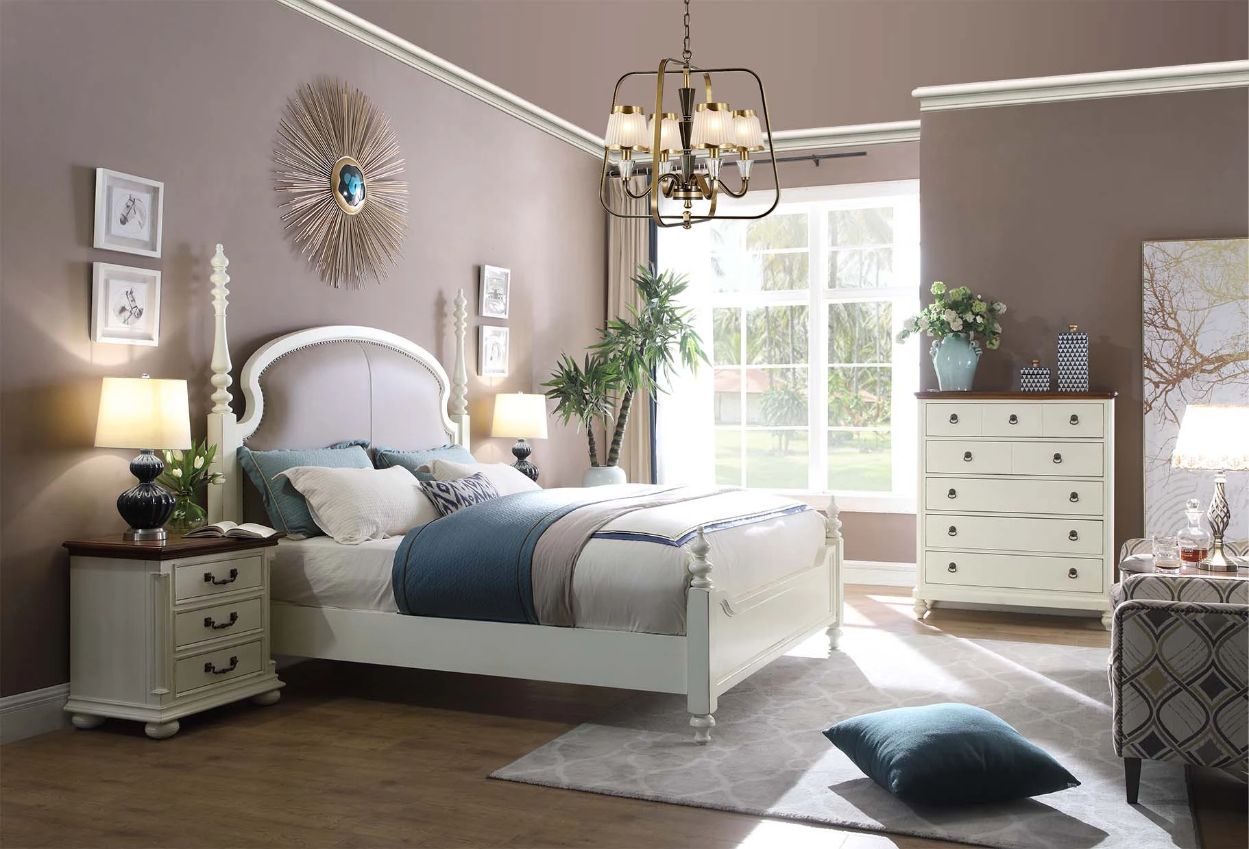 Bed Bedside Table Stool 4 pcs. Bedroom Set Design Modern Luxury Beds New