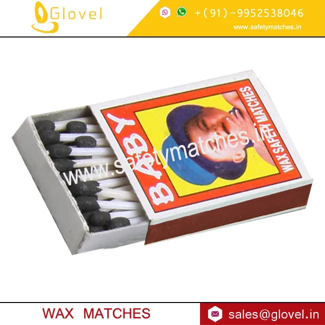 Hot Selling Wax Matches 40 X 33 X 12 MM from India 40 sticks safety matches in carton box packing