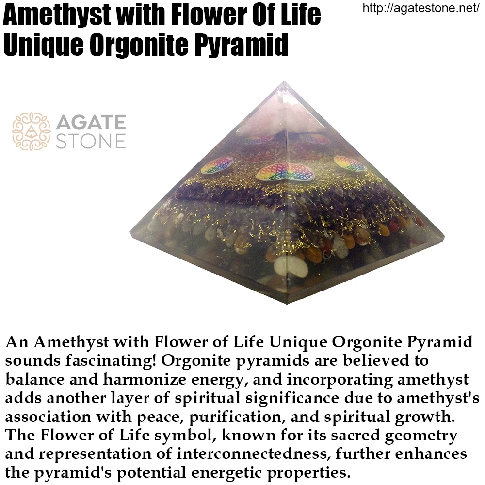 Agate Stone Export 75-80 mm Amethyst Orgonite Pyramid Flower Life (120 Grams) Elevate Your Spirit-Semi-Precious Stone Crafts