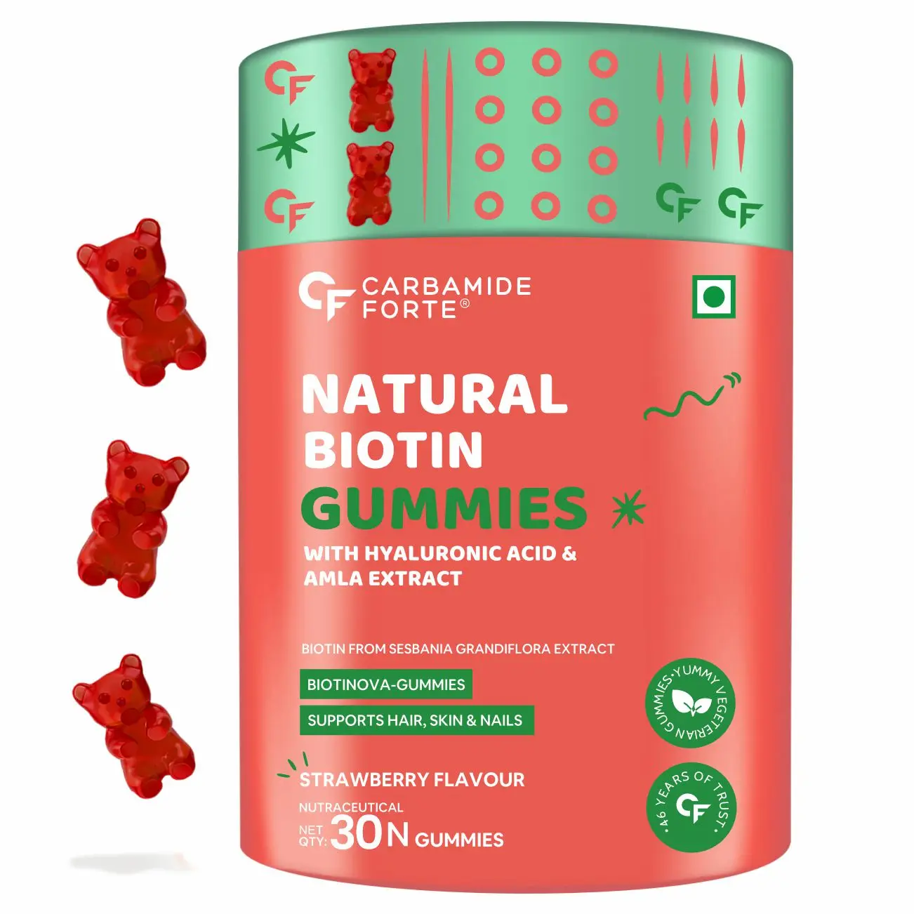 Veg Biotin Skin and Hair Vitamin Gummies Strawberry Flavour for healthy skin, hair and nails