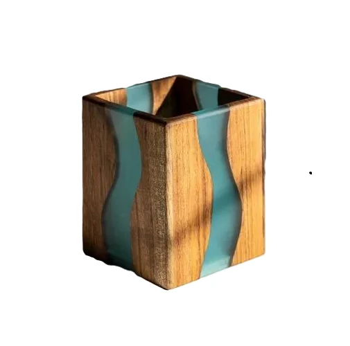 Handmade Epoxy Resin Wooden Pen Holder with Unique Design epoxy resin wood desktop pen organizer Christmas Full Customized