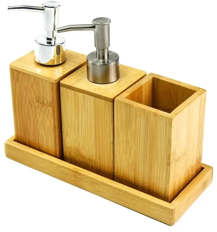 Luxury design Bamboo Wooden Bathroom Set Bathroom home and kitchenware set bathroom soap toothbrush holder BY N M CRAFT