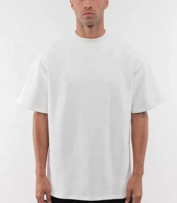 Mens Vintage Luxury Stone Washed 220gsm Heavy Oversized 100% Cotton Puff Print T Shirt