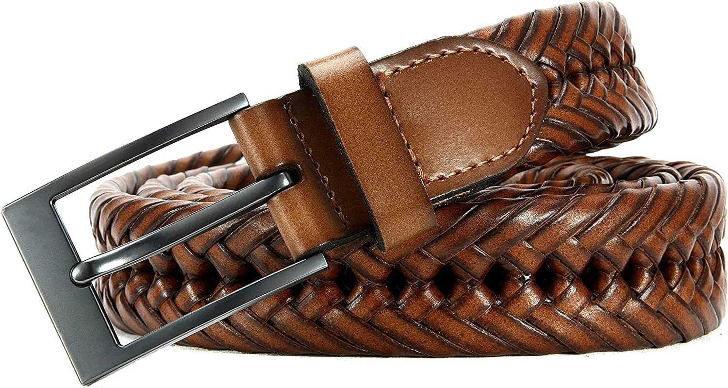 Mens  Classic Design Genuine Leather Braided Style Belt for Casual Fashion Jeans Belts
