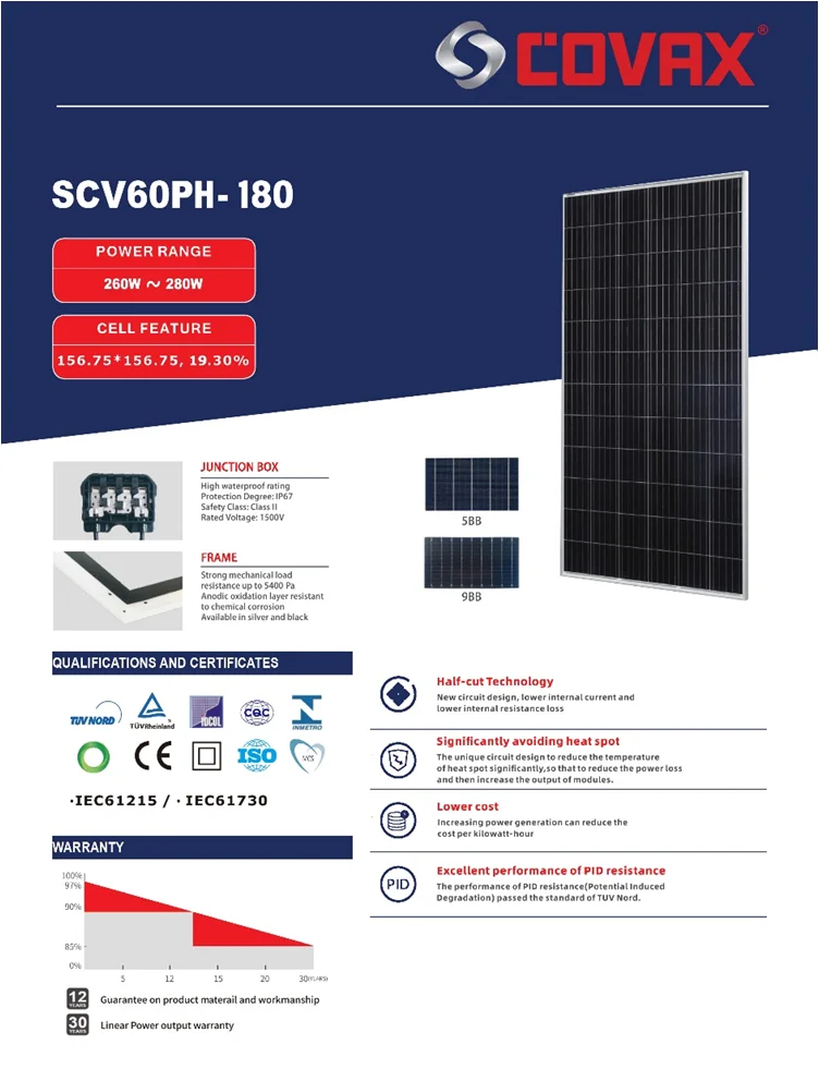Unique Circuit Design Excellent Performance of PID Resistance Half-cut Technology Solar Energy Products 180W Solar Panels