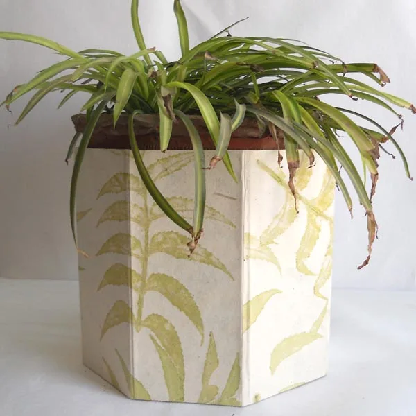 Hemp fiber paper Handmade leaves impressions all over flower pots customize Foldable planters for Decoration and Gifting
