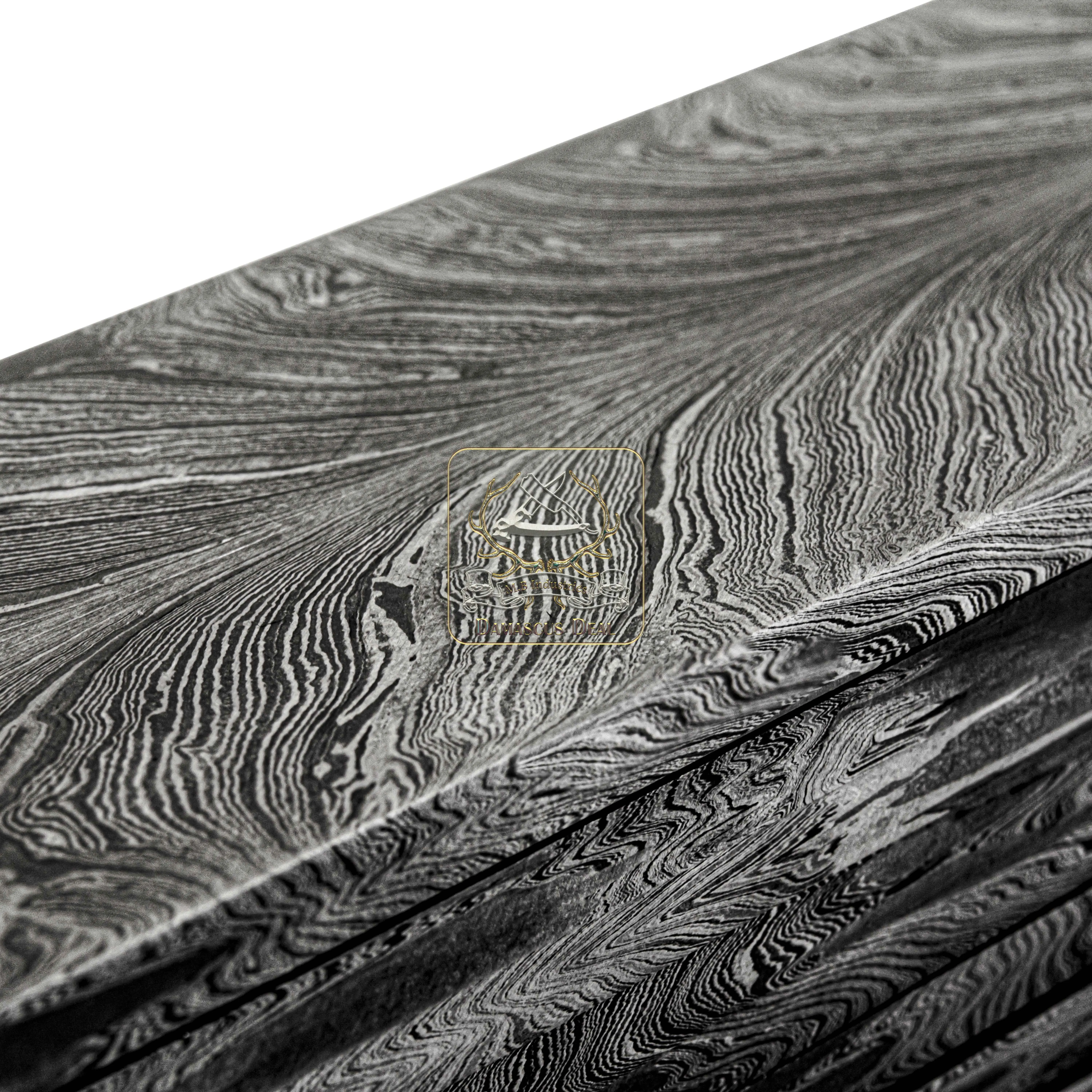 Damascus Steel Billet Feather Pattern DD-Feather-121 for Knife Making Hand Forged Carbon Steel Hardness 58-62 HRC Billet