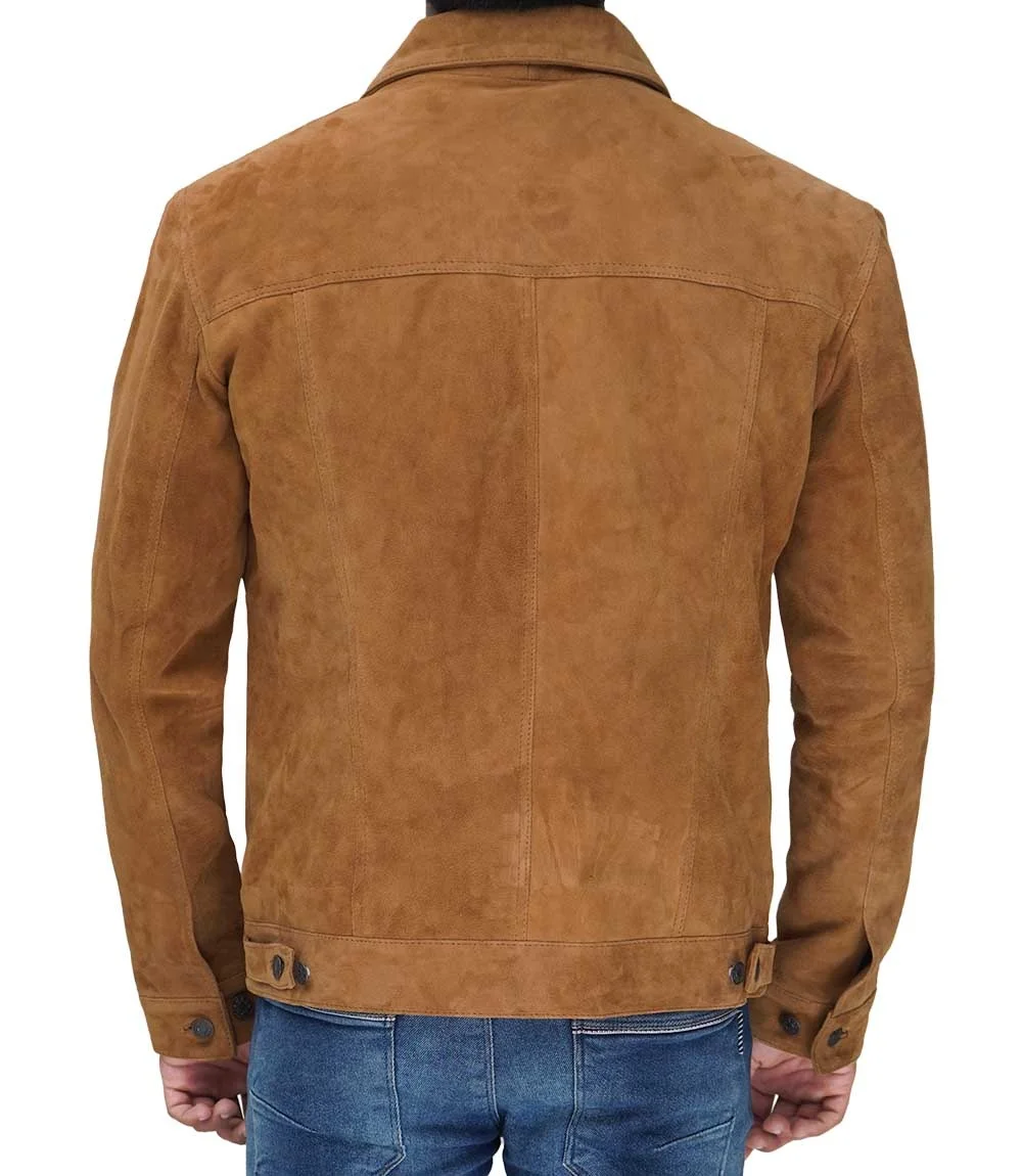 Super New Mens Suede Tan Leather Jacket  Windbreaker Leather Biker Jacket With Shirt collar with easy to fasten buttons Suede Ja