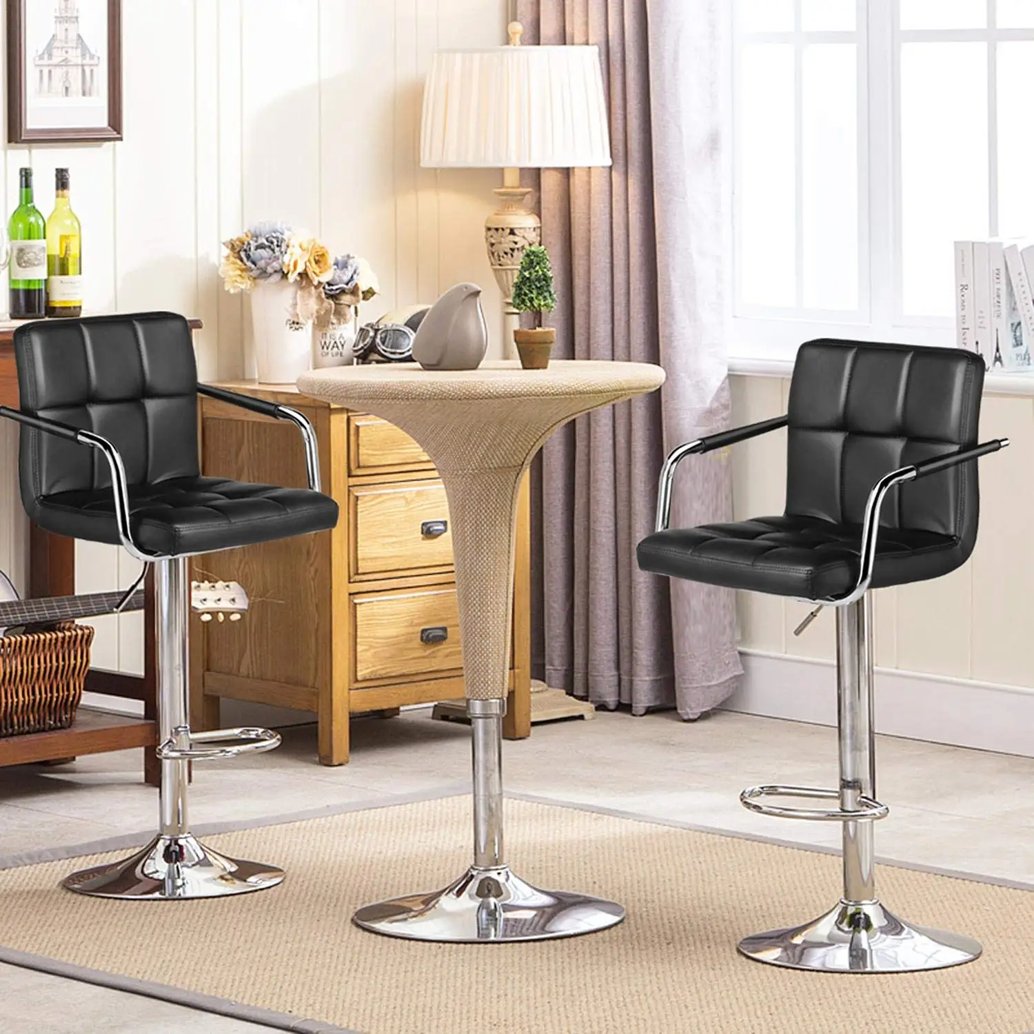 Adjustable Gas Lift Counter Stools Bar Chairs Synthetic Leather Modern Design 360 Degree Swivel Bar stools for Kitchen