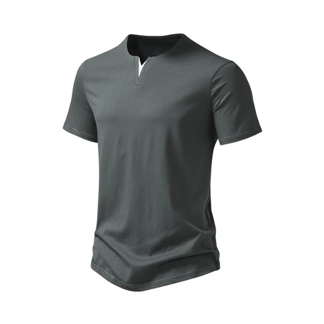 New Mens T Shirt Pure Color V Collar Short Sleeved Tops Tees Men T-Shirt Black drop shoulder T-Shirts Fitness Cotton men clothes