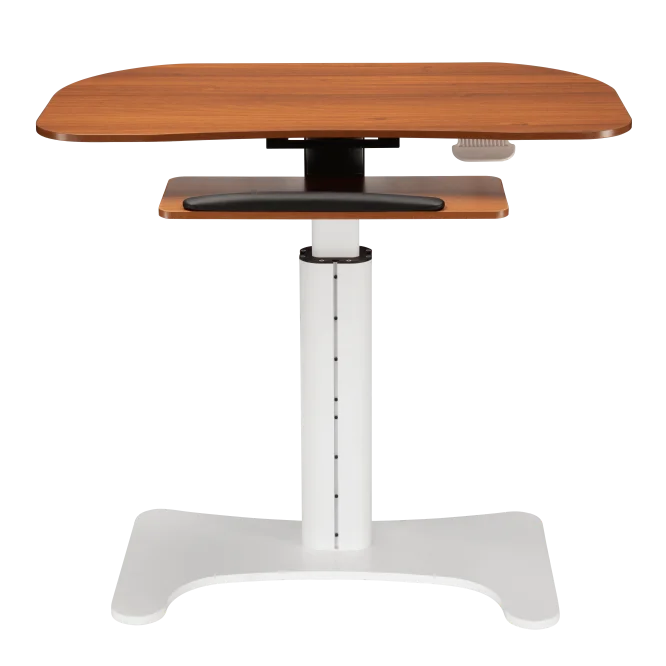 Wooden Pneumatic Sit Stand Desk Height Adjustable Desk Single Leg Table One Column with H Shape Base Computer Desk