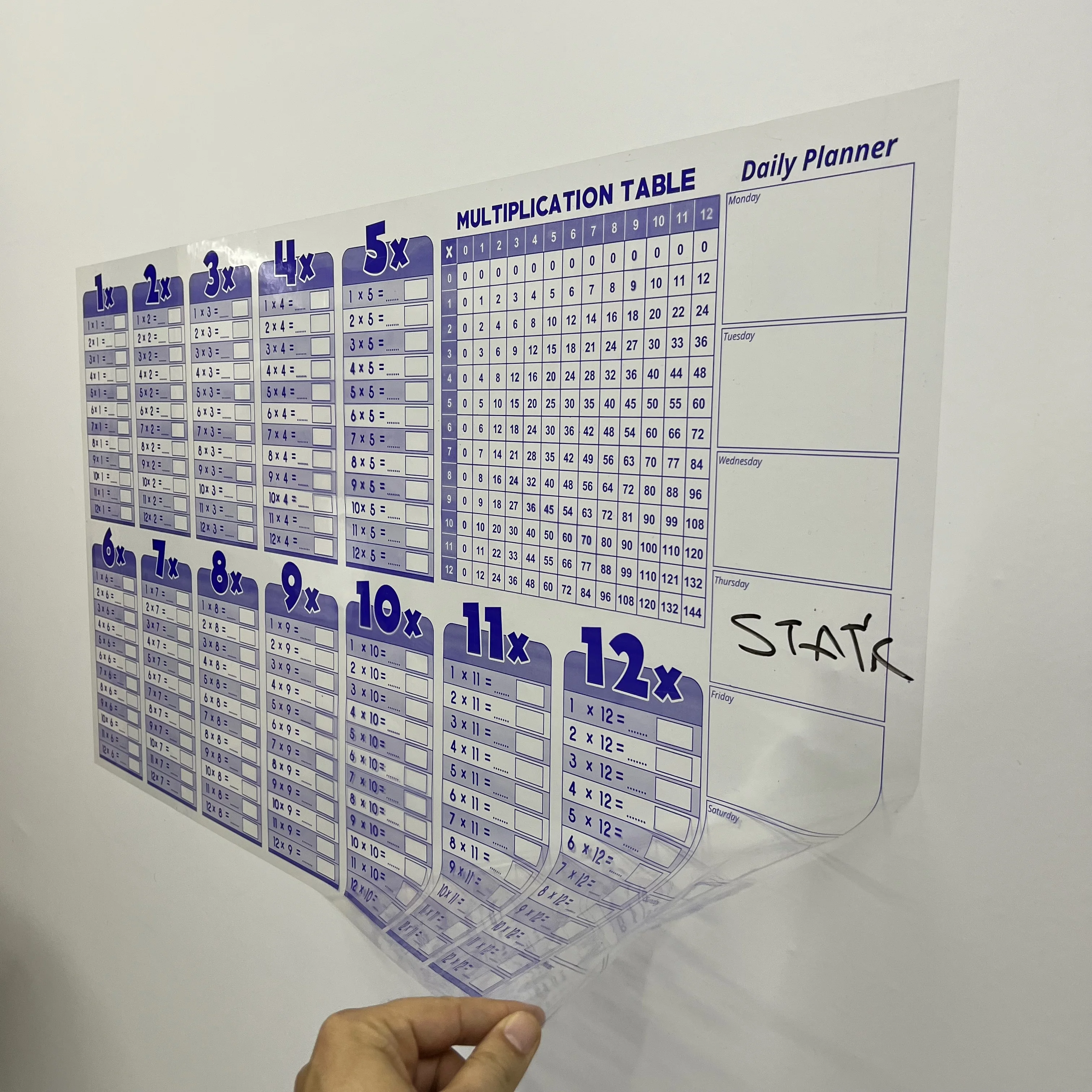 Educational for Kids Dry Erase Multiplication Table Reusable Durable Polystyrene Material Holds The Surface With Static Electric