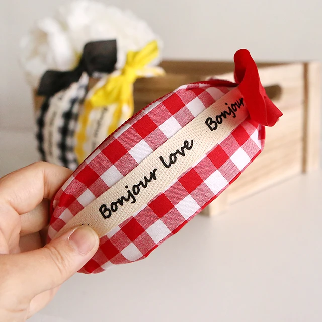 Girls Cute Lettering Check Pattern Ribbon Headband Korea fashion hair accessory