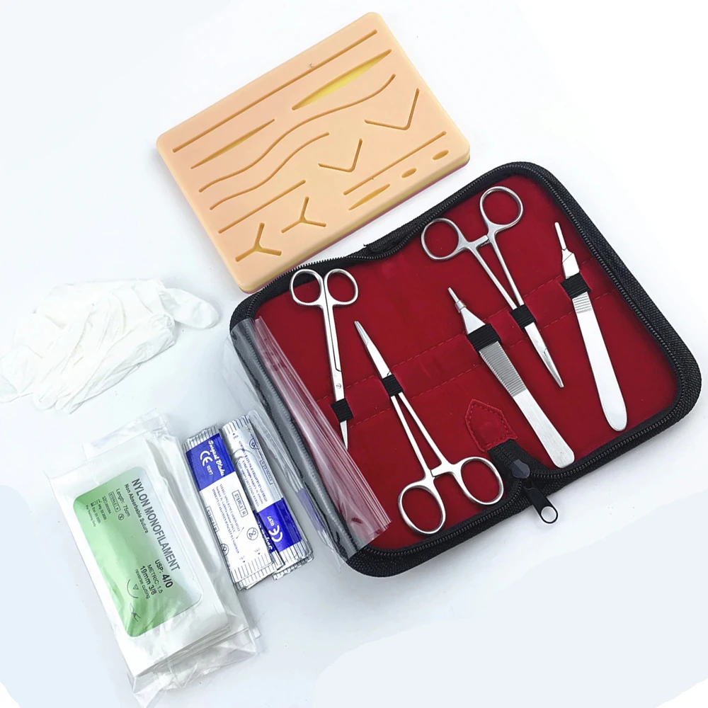 Training Kit German Steel Leather Zipper Case Medical Surgical Dissecting Medical Students Surgical Suture Practice Kit