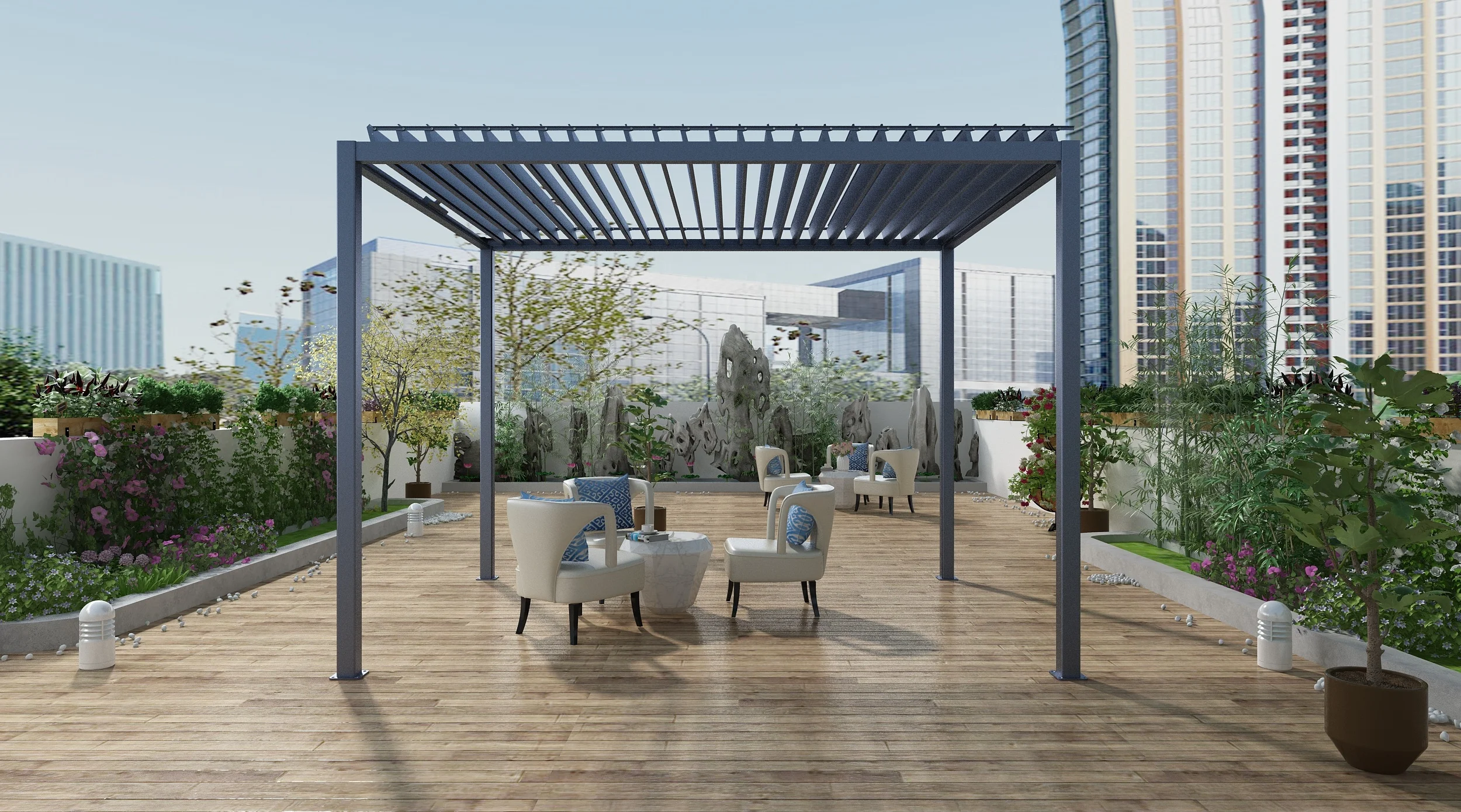 Pergola Motorised Outdoor Space Gazebo Modern Aluminium Louvre Roof Bioclimatic