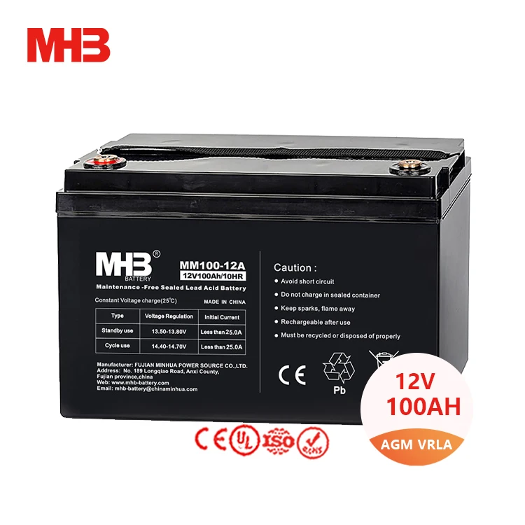 Mhb MM100-12A Solar Street Light Batterie Polymer Agm 12v 100ah Long Life Energy Storage Rechargeable Seal Lead Acid Battery