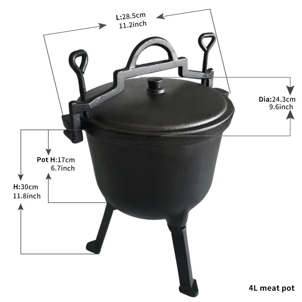 4L 7L 8L 10L 15L 4.2qt 4qt 7qt 10qt 15qt Hot Sell South Africa Large Cast iron Cooking Pot Three Legs Camping Witches Cauldron