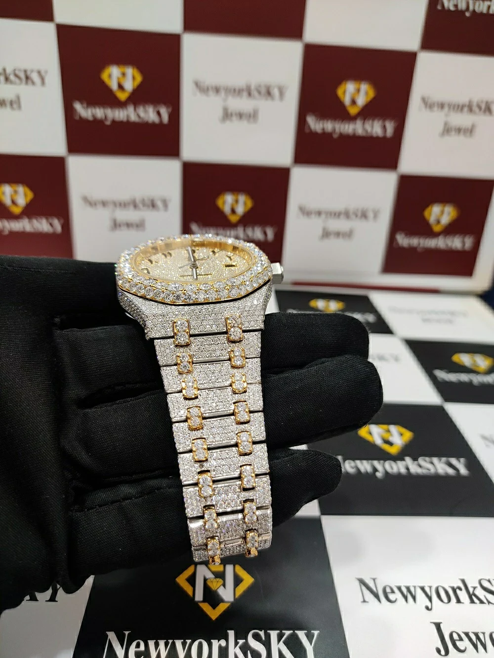 New Brand High Quality Autometic Movement Iced Out Luxury Customized Hip Hop Vvs Moissanite Diamond Wrist Watch For Men  Women