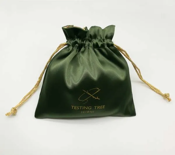 Custom Printed Logo colorful rose gold drawstring satin silk gift packing bag pouch