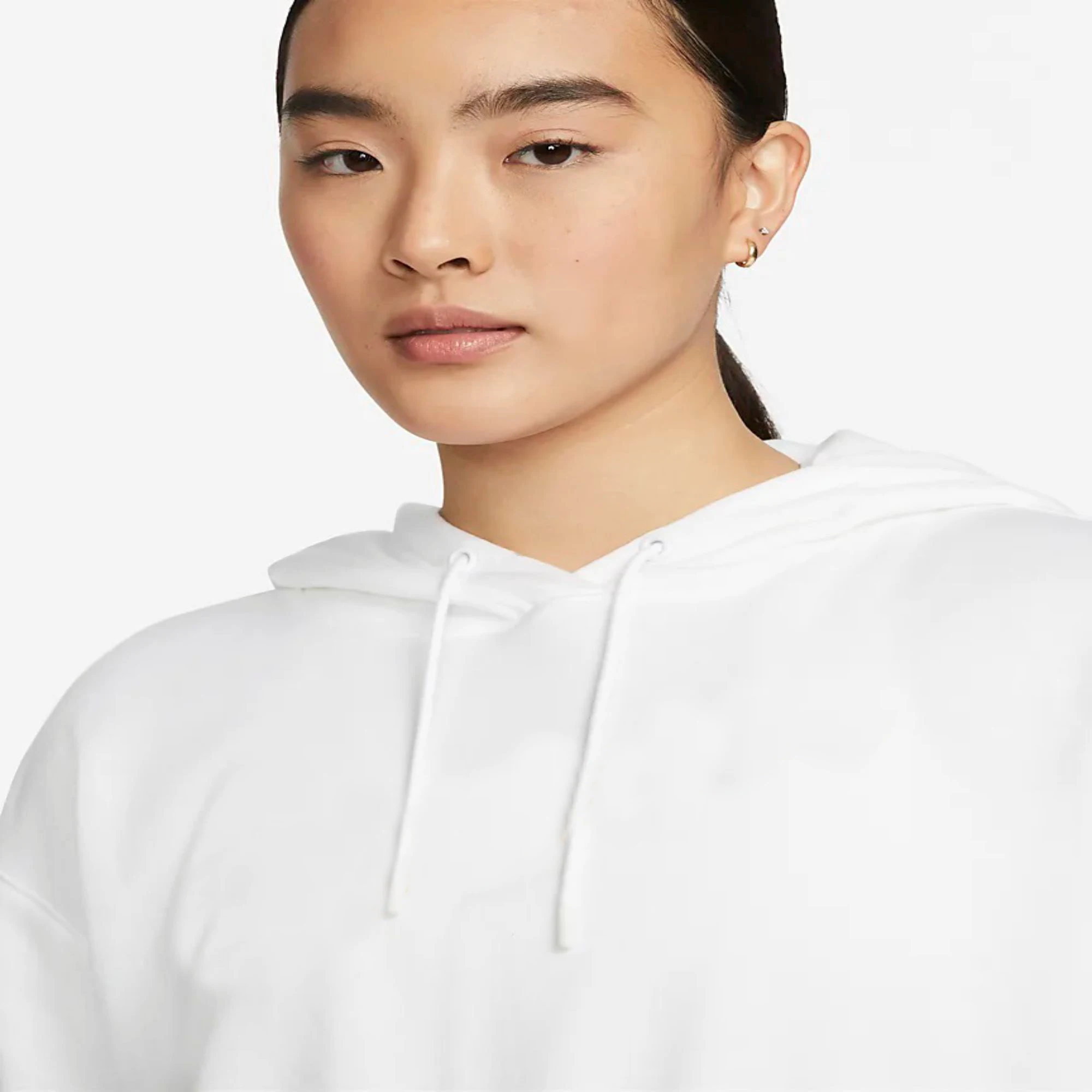 Loose Fit Pullover Hood 66% Cotton 34% Recycled Polyester Spacer Soft Feel Kangaroo Pocket White Women Crop Hoodie