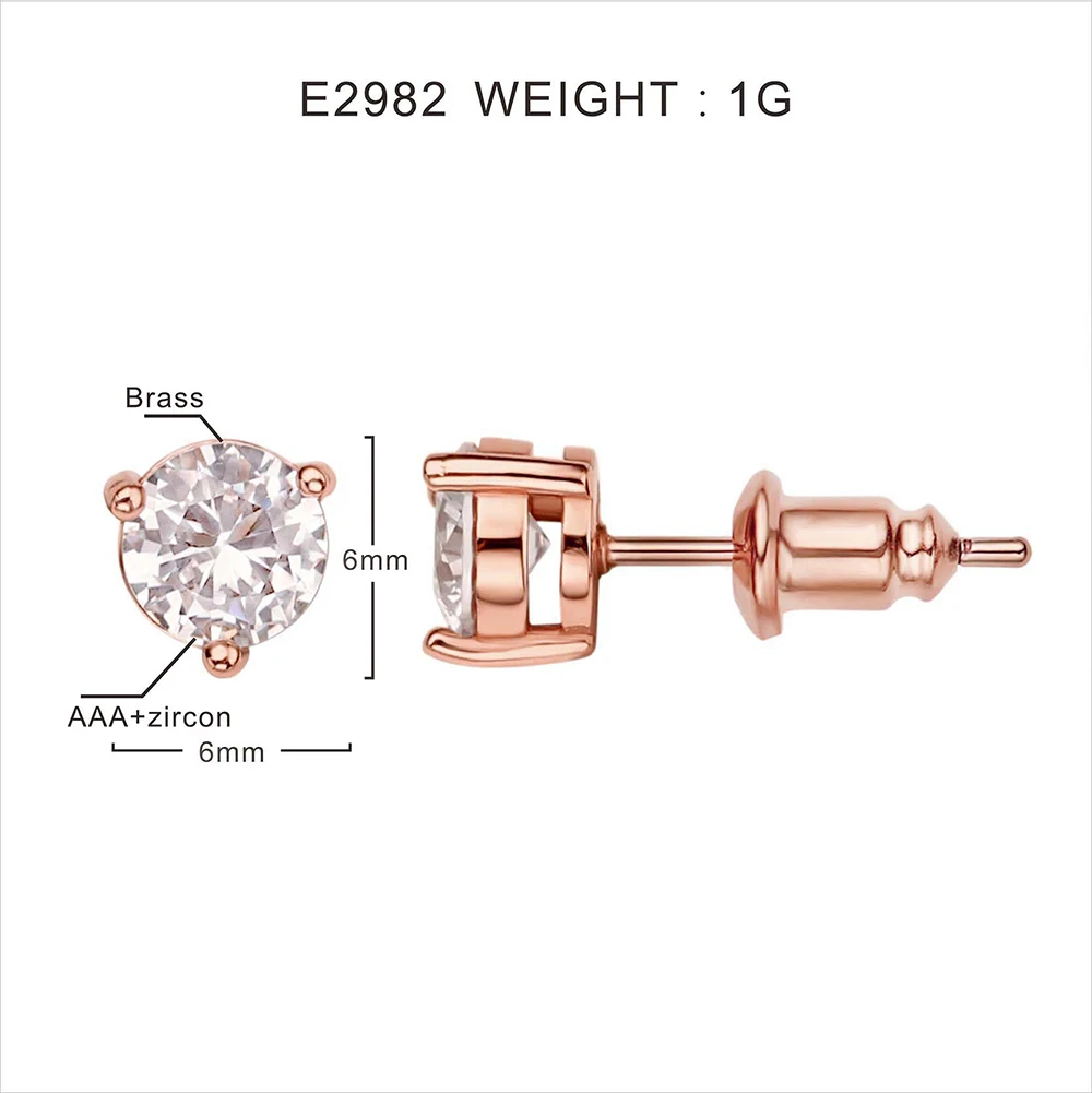 Foxi rose gold plated wholesale jewelry earring 6mm cubic zirconia round stud earrings