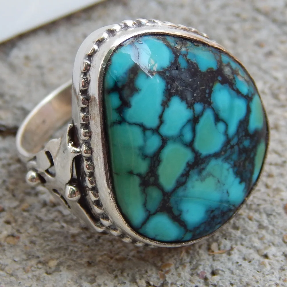 Turquoise FreeForm Granulated Wirework Ring in 925 Solid Sterling Silver Ring Turquoise Gemstone Ring For Woman