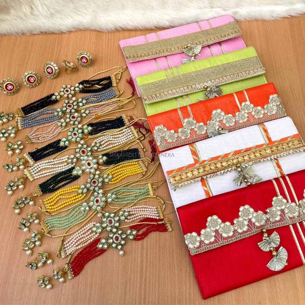 Handmade Heavy Kundan Gold-Plated Brass Necklace Set Long Floral Chain with Beads & Emerald Stylish Wedding & Party Jewelry Gift