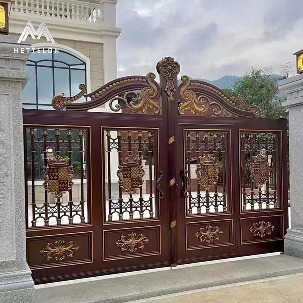 Popular Villa Main Gate Designs Factory-Direct Aluminum Courtyard Gate with Wrought Iron Elements Main Door Stylish Design
