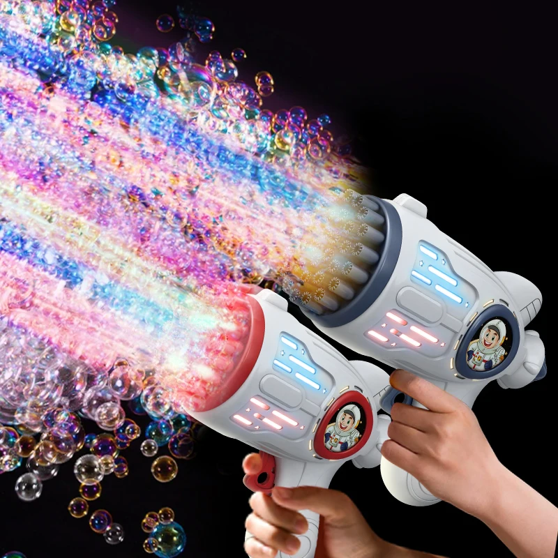 Hot Selling Automatic Rocket Bazooka Bubble Gun For Kids Outdoor Super 32 Holes Bubble Launcher With Colorful Light