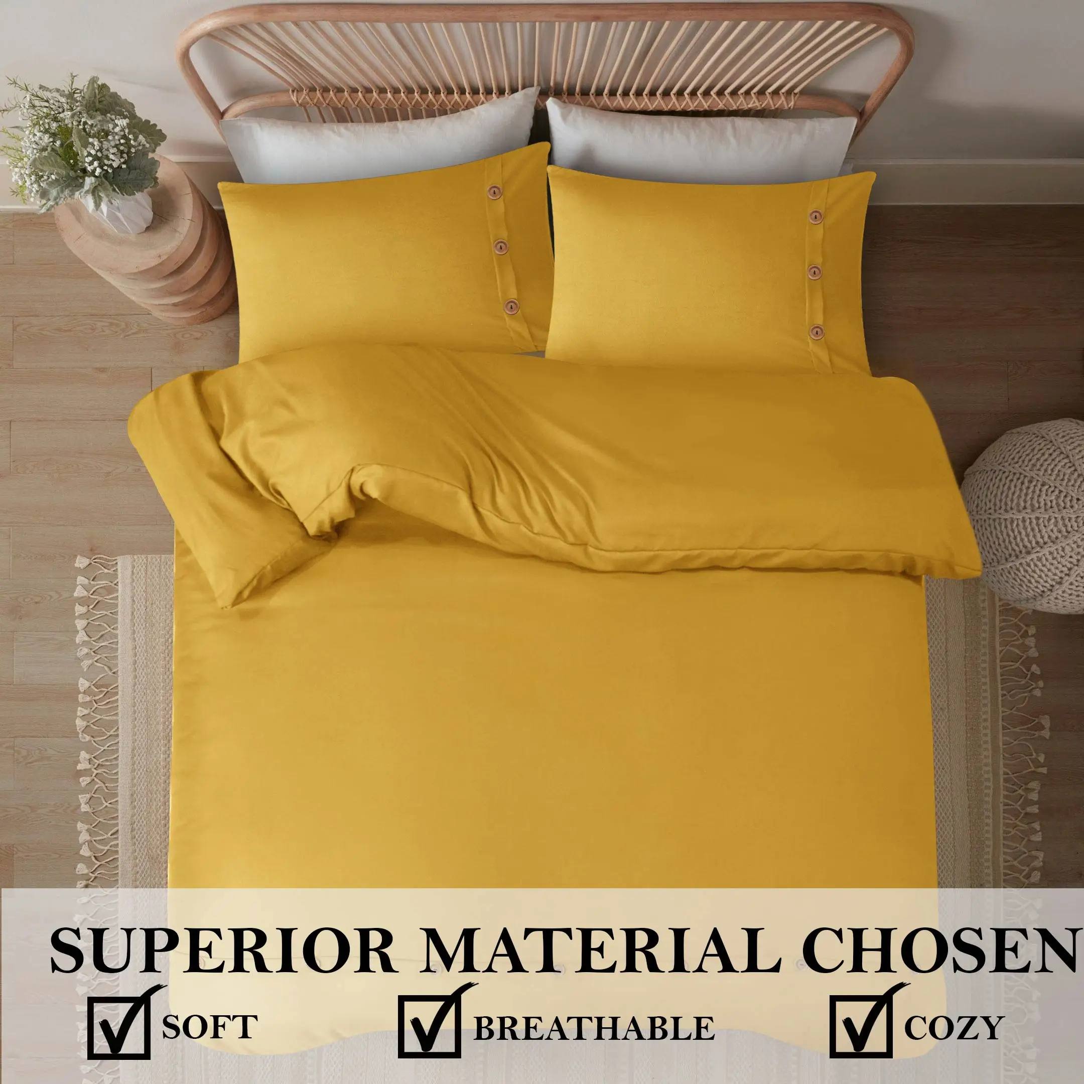 Wood Button Style Ochre duvet cover set Microfiber Duvet Set bedding wholesale 100% premium quality duvet bedding set covers