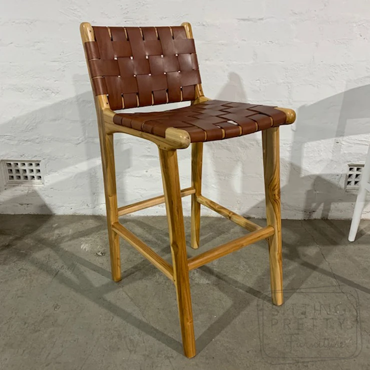 Upholstered bar stools with Back, Solid Wood Frame and Faux Leather Woven Strips, bar Height Stool Dark Grey, For Home Hotel