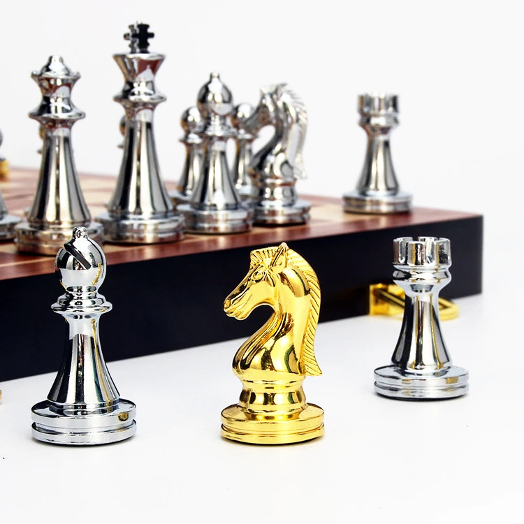 CHRT Новое поступление полный набор шахматных досок серебряные золотые металлические шахматные фигуры высокого качества латунный замок Шахматный идеально подходит для путешествий