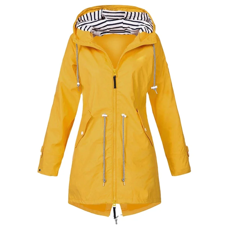 Long Hooded Forest Raincoat Women Waterproof Rain Jackets Outdoor Long  Sleeves Yellow Comfortable Autumn Jacket