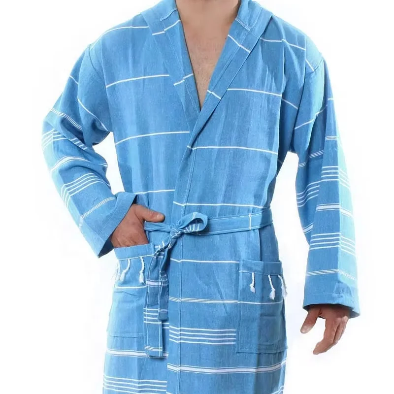 Pure Series Custom Logo Turkish Cotton Luxury Bathrobes for Women Men Lightweight Absorbent Hooded Hotel Robes with Tassels