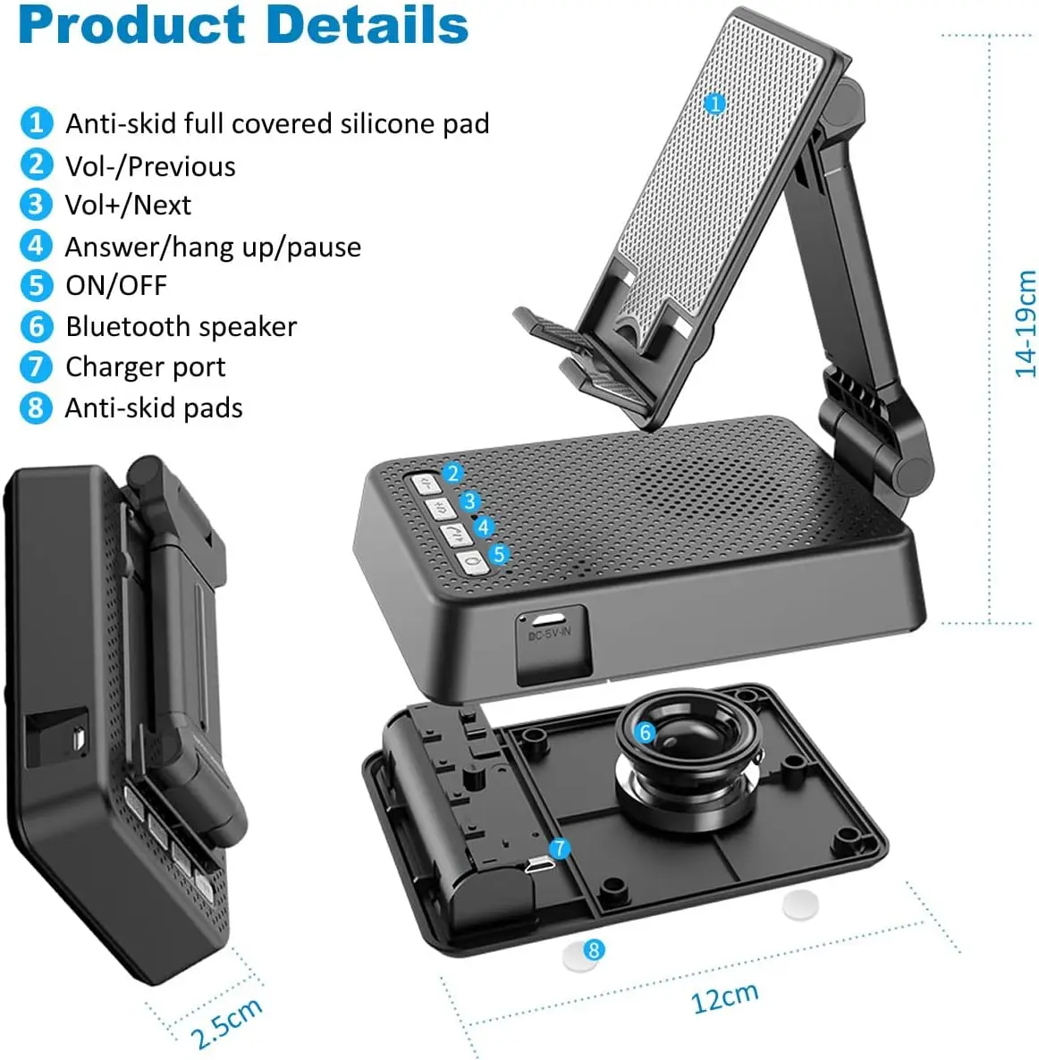 2023 HOT Foldable Mini Phone Stand with Wireless Blue-tooth Speaker Mobile Phone Holder Speaker Multi-angle Adjustment Stand