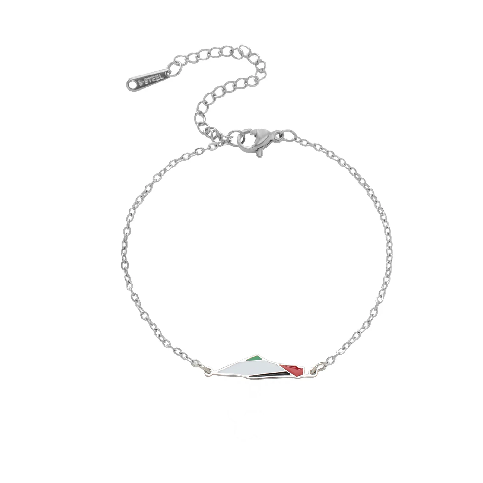 Factory Stainless Steel Palestine Map Charm Bracelet 18K Gold Plated Palestine Flag Map Pendant Chain Bracelet