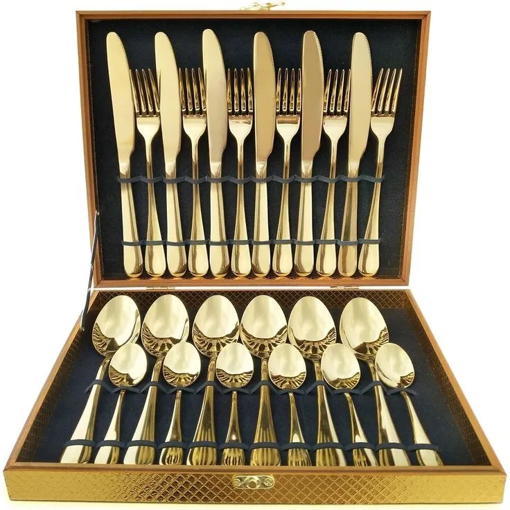 High Quality Decent Flatware Stainless Steel Set Golden Polished Dinnerware Cutlery Set Tableware For Event Party Hotels