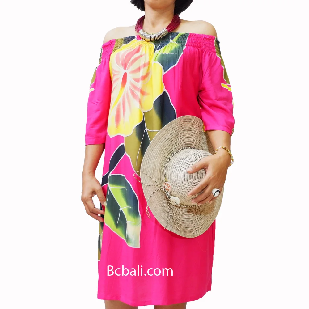 Summer Top Dress Women Fashion Daily Clothes Rayon Hand Painting Tropical Flower Beach Clothing from Bali