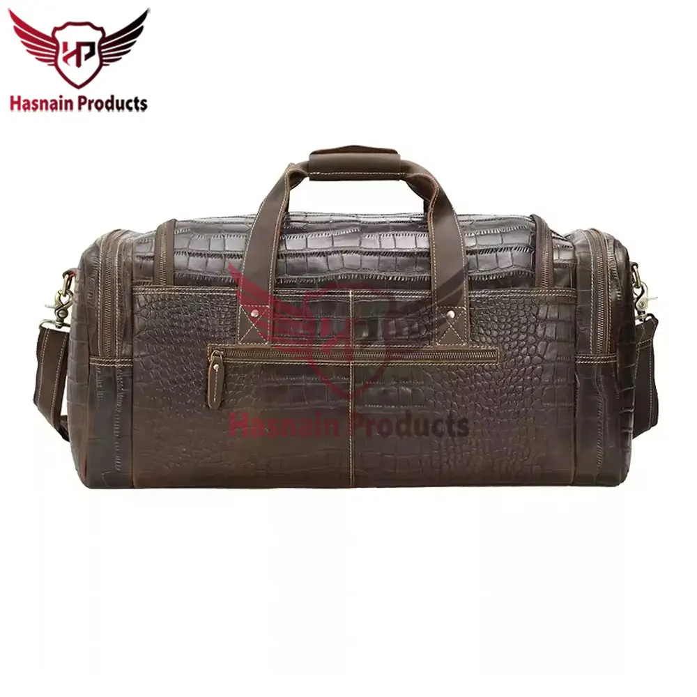 Premium OEM Custom Alligator Print Crocodile Pattern Genuine Real Leather Garment Overnight Weekend Travel Bags Duffel Bag