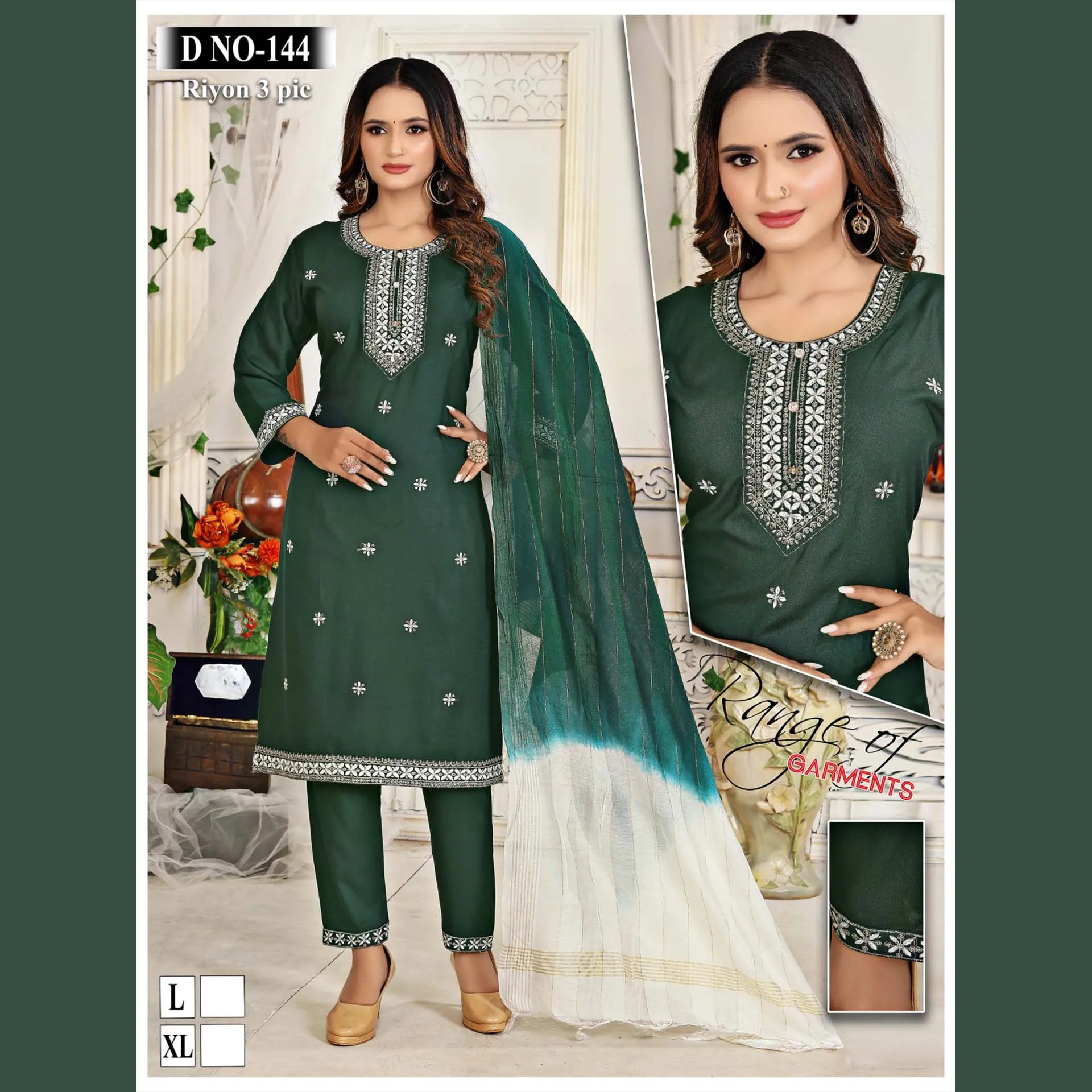 High Demand High Quality Kurti Pant & Dupatta Set Fashionable Indian & Pakistani Clothing Printed Embroidery Work Wholesaletyle